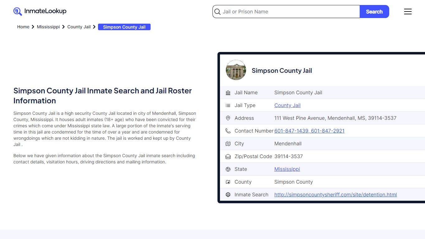 Simpson County Jail (MS) Inmate Search Mississippi - Inmate Lookup